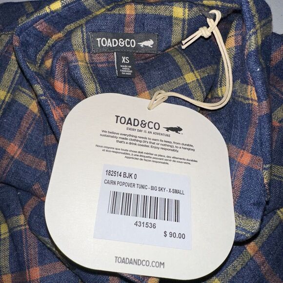 Toad & Co Women’s Popover Tunic Plaid Shirt Blue Size XS NWT - Picture 5 of 6